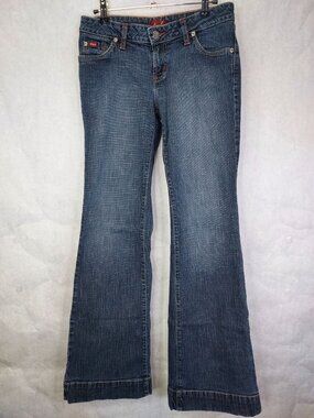 Dish Denim Flare Leg Jeans Women's 28 Blue Low Rise Stretch Medium Wash Festival